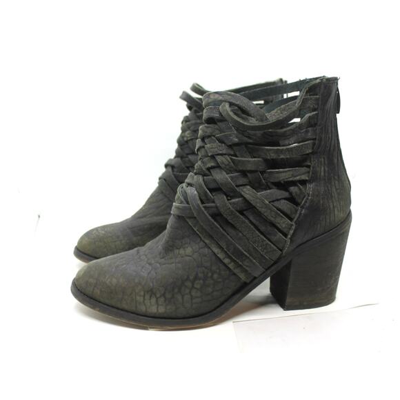 Free People Black Leather Carrera Woven Leather Boots sz 41 EU / 10 US - Picture 1 of 6